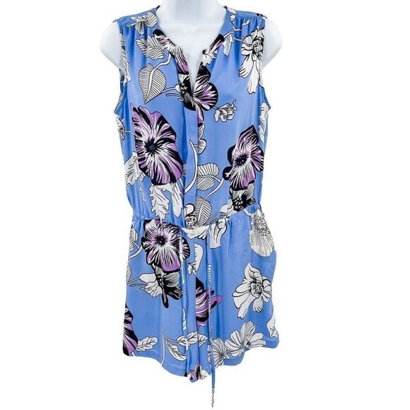 Dalia Sleeveless Floral Shorts Romper with Pockets Blue Size 4 - Picture 1 of 6
